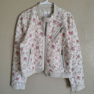 Avec Les Filles Quilted Floral Moto Bomber Jacket Size L NWT Style 84696